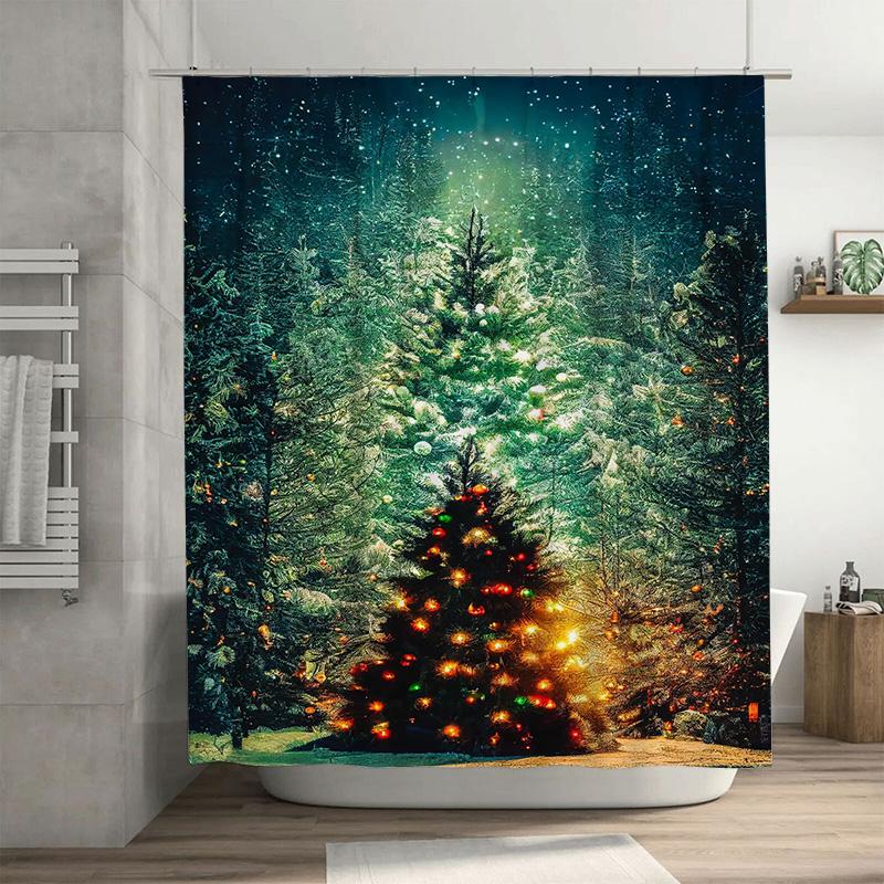 

Tuniu Festive Christmas Tree Shower Curtain Cozy Holiday Forest Backdrop Waterproof Decorative Bathroom Fabric Magical Winter Sc W60H190(CM)-1 Pcs