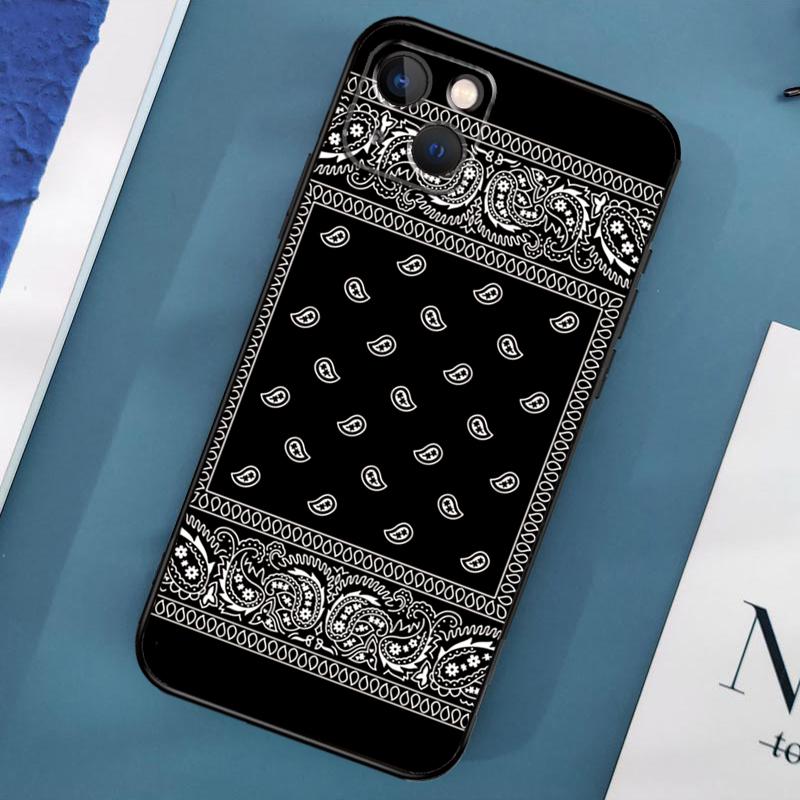 Bandana Seamless Pattern Black Phone Case For iPhone 17 Pro Max 11 12 14 15 16 Pro Max 13 Mini 15 16 Plus 16e 17 Air Cover