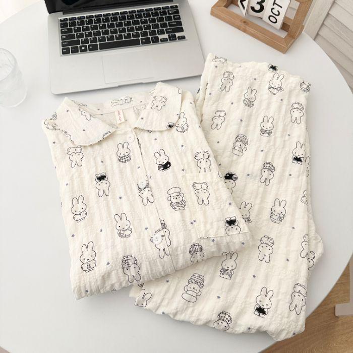 Cloud Cotton Women s Blue Lace Butterfly Pajamas Set - Long Sleeve, Spring/Autumn Large (L)