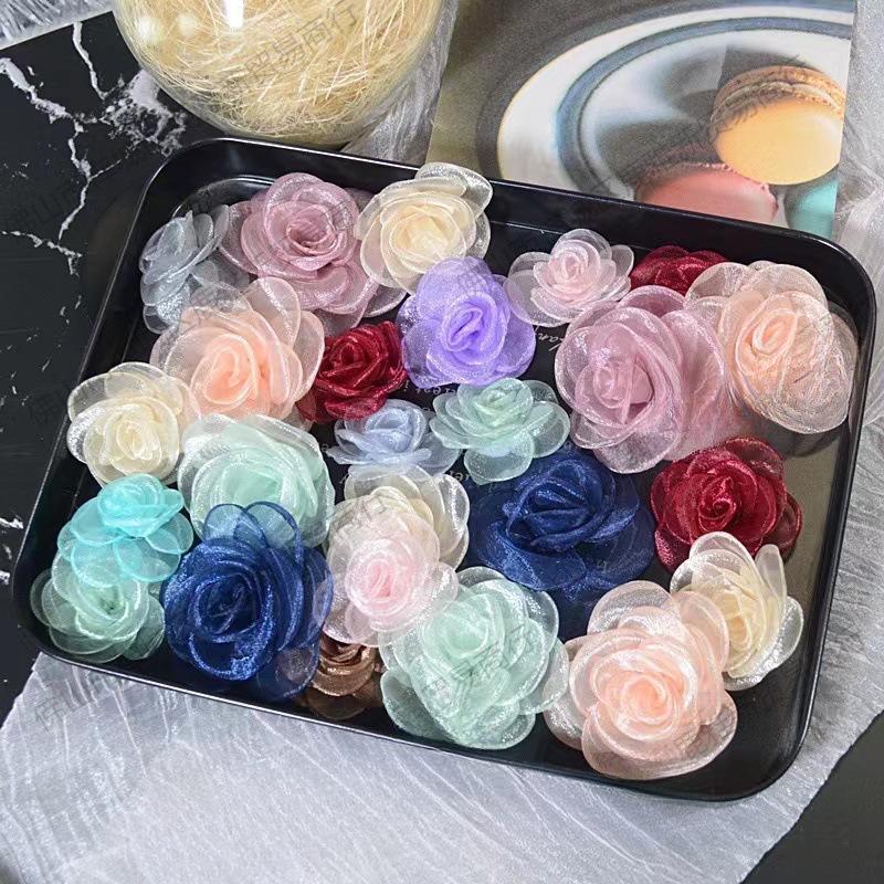 Korean Style 15-Piece Gauze Snow Fabric Flowers for DIY Clothing, Hair Clips, Jewelry Accessories