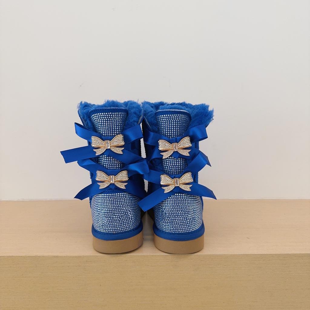 Winter Women Bow Fashion Rhinestone Mid-Calf Snow Boots New Design Genuine Cow Suede Leather Lady Long Boots Classic Warm Shoes