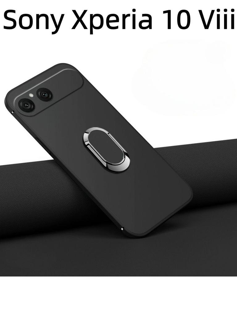 For Sony Xperia 10 Viii Case Finger Metal Ring Kickstand Phone Case Car Holder Matte Soft Silicone Housing