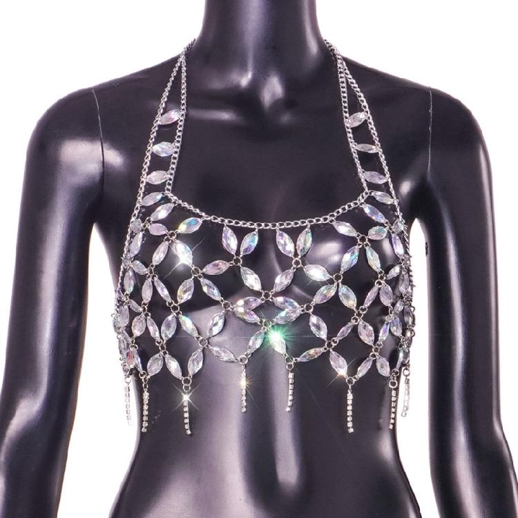 Körperkette Funkelnde Strasssteine Rock Ärmellose Crop Tops Mode Bikini Körper Schmuck Festival Party für Damen und Mädchen