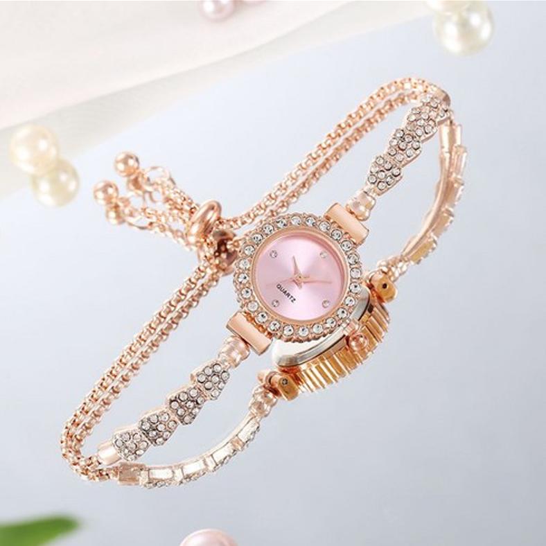 Damenmode Metalluhr Quarz Zifferblatt Cubic Armband Armbanduhr Damenuhr