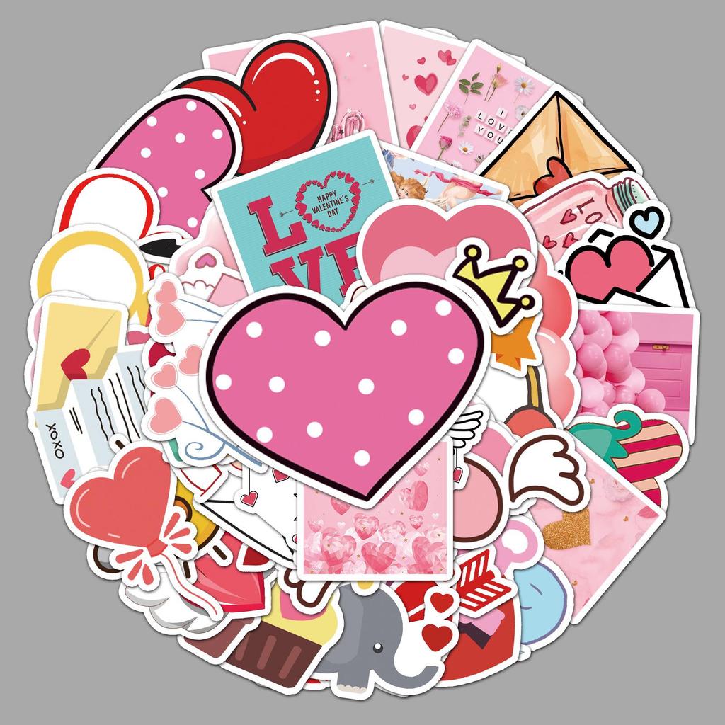 50PCS Heart-Shaped Valentine's Day Stickers for Wedding, Laptop, Luggage, Phone Decor.