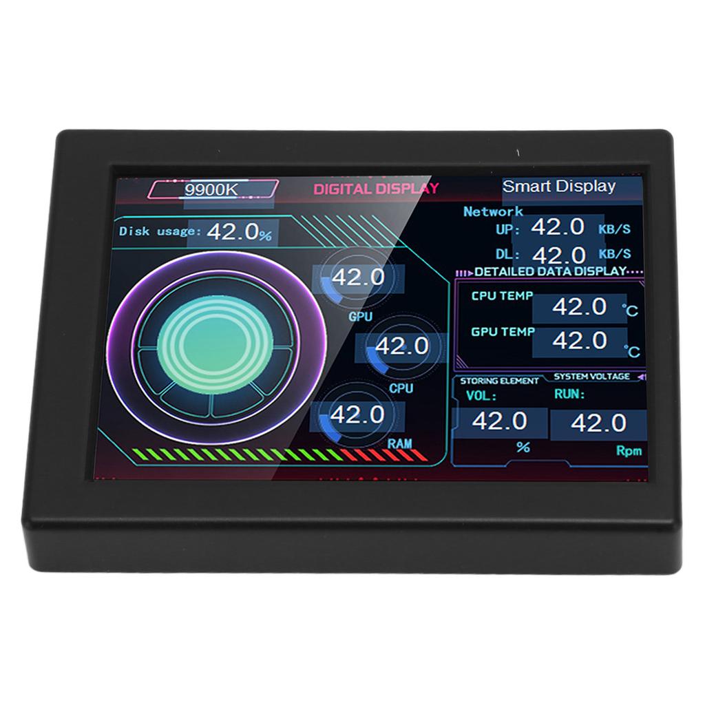 Computer Temp Monitor 3.5 Inch IPS Type C Stepless Dimming Rotating Theme Editor PC CPU Data Monitor for Desktop Chassis