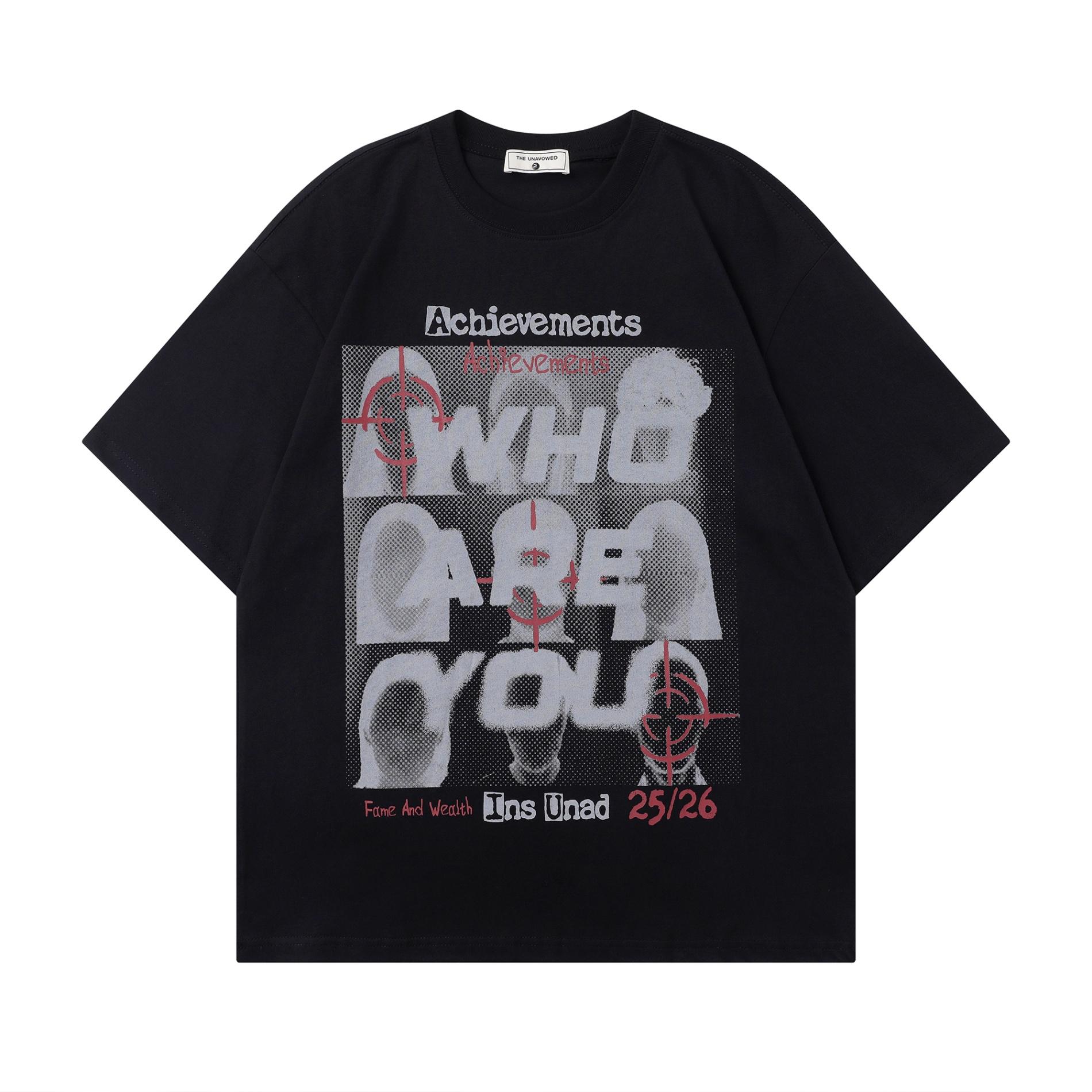 

Футболка с короткими рукавами American Retro High Street, мужская футболка высокого качества Ruan Shuai Oumei, модная брендовая пара 3XL чёрный