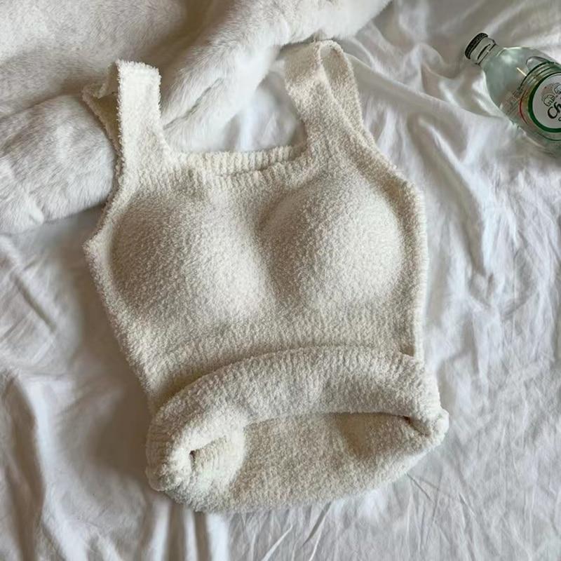 ITOOLIN Camisolas quentes de cashmere para mulheres de inverno com bojo de sutiã, regatas grossas de tricô, tops doces para mulheres