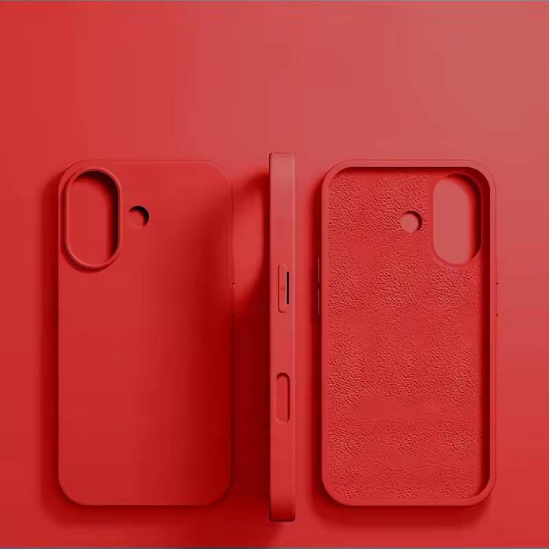 

Shockproof Liquid Silicone Phone Case For iPhone 16 13 15 11 14 12 Pro Max Plus Matte Back Cover Microfiber Protective Fundas iPhone 15 Pro Max червоний