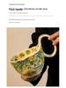 Ceramic Curved Handle Mug with Spoon and Saucer, Floral Design, Ideal for Breakfast, Oatmeal, Milk, Coffee.
