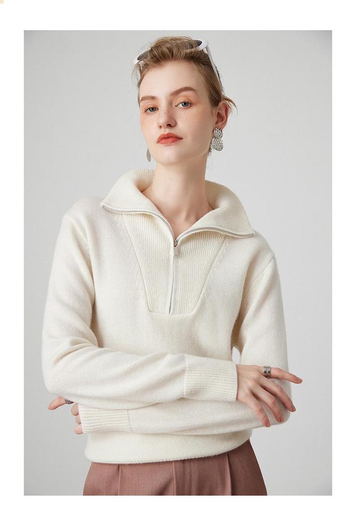 Women's Thickened Cashmere Knitwear: Zipper Lapel, Loose Fit Long Sleeve Sweater for Autumn/Winter