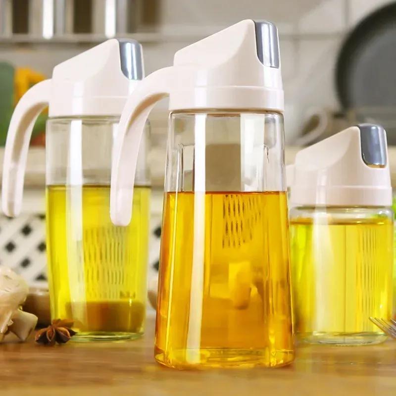 2024 1000ml Kitchen Glass Automatic Opening and Closing Oil Can Household Kitchen Dustproof Large-capacity Glass Oil Bottle