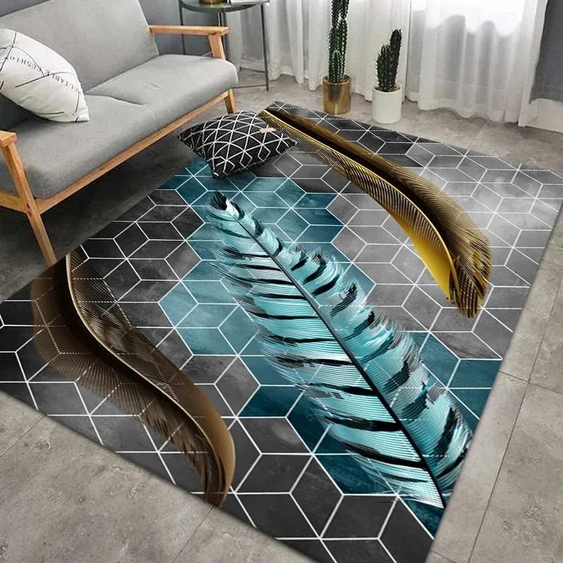 Geometric Feather Carpet for Living Room Modern Art Style Household Table Sofa Bedroom Bedside Area Rug Soft Bedroom Floor Mat