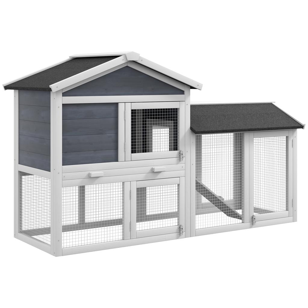 Gabbia per piccoli animali con recinto, Legno di abete, 147 x 54 x 84 cm, Grigio