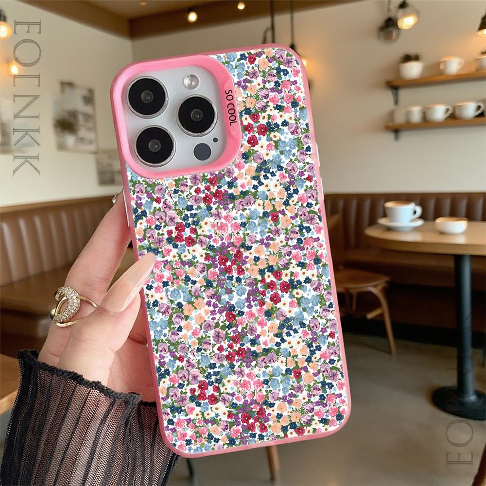 Colorful Floral Pattern Shockproof Phone Case for Iphone 16 15 14 13 12 11 Pro Max/Mini Anti-Scratch Premium Hard Cover