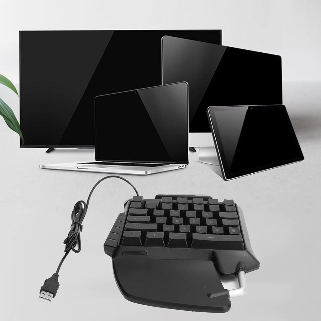 Onehanded Keyboard 35 Key USB Wired Portable Mechanical Gaming Keypad with LED Backlight Equipped with a Wide Wrist Pad