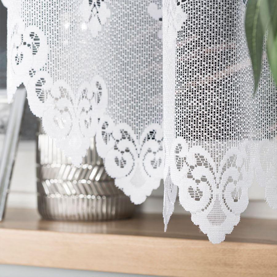 Nadia - Ready-Made Jacquard Curtain With A Cut At The Bottom - 300X160 Cm - White
