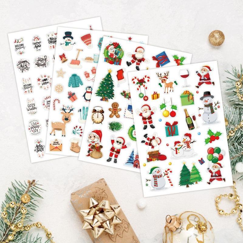 4pcs/set Christmas Stickers Children Cartoon Gifts Snowflake Old Man Party Decoration Handbook Christmas Stickers Cute Stickers Books Clear Printing