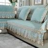 European Style Large Skirt Sofa Mat Four Seasons Short Plush Anti Slip Sofa Cover Simple Lace Solid Color Backrest Towel