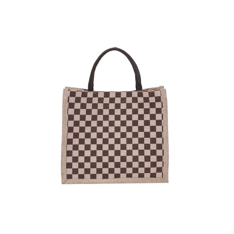 New canvas linen thousand bird grid handbag large capacity soft girl shopping bag simple fashion shoulder bag хаки