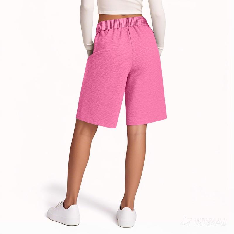 Spring Summer Loose Elastic Waist Fashionable Solid Color Casual Five Point Shorts Pants