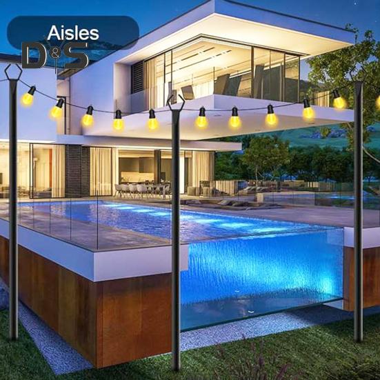 Lichterkettenstange 10 Fuß beschichtete Metallstange mit Gabel Außenlichterstange mit Spießen Lichterkettenhalter für Terrasse Deck Garten Hochzeitsfeier Dekoration