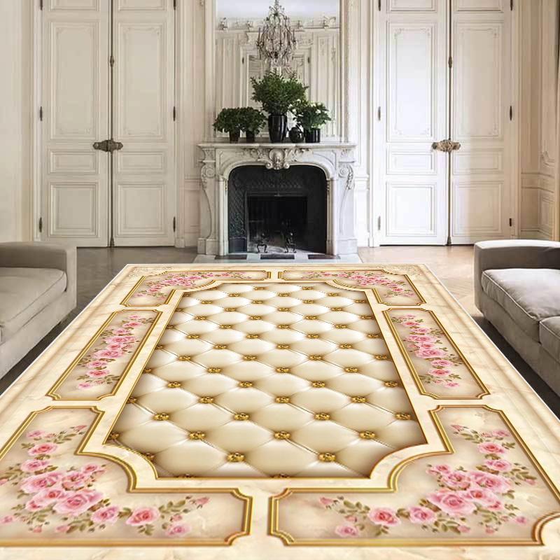Gorgeous Pink Rose Carpets Living Room Household Decoration Sofa Table Area Washable Anti-slip Soft Floor Mat Bedroom Decor Rugs