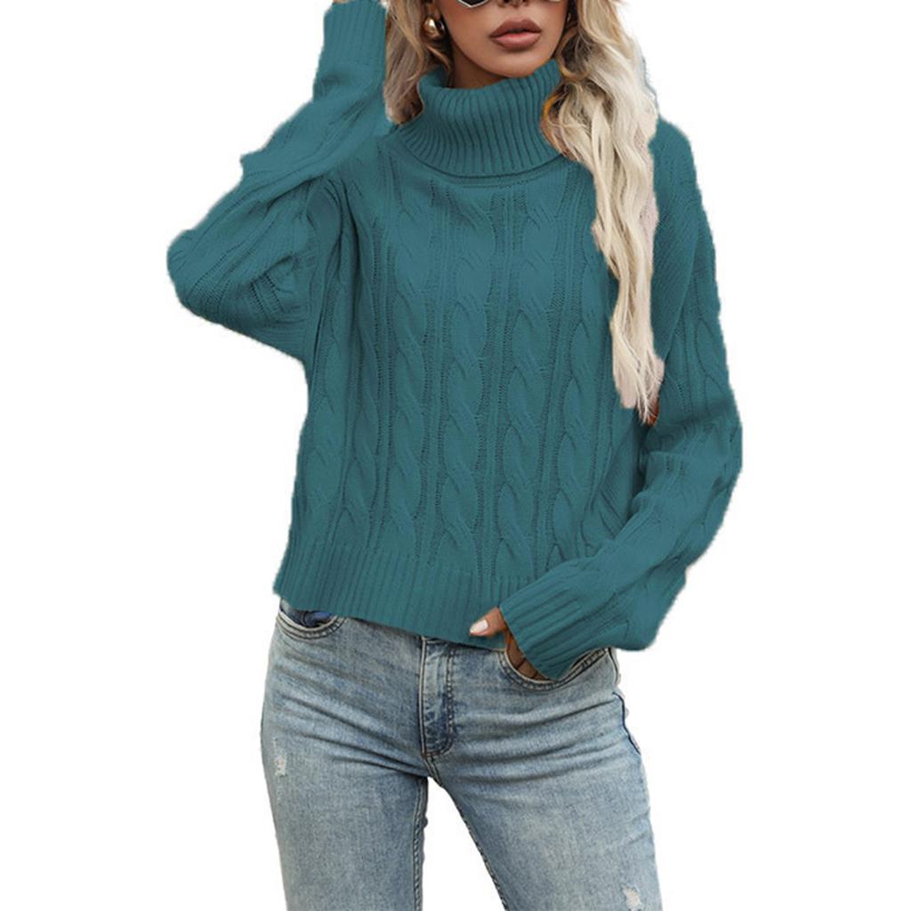 Women's Lazy Style Loose Short Long-sleeved Cable Knit Sweater