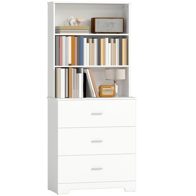 Bibliotecă cu 6 Nivele, Mobilier de Depozitare cu 3 Sertare și 3 Rafturi Deschise, 79 x 39,5 x 182,2 cm, Alb