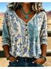 Women S V Neck Printed Loose 3 4 Sleeve Casual Top