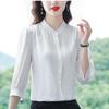 New Women's White Shirt Spring Autumn 3/4 Sleeve Striped Top Summer Loose Reducing Age Puff Sleeve Bottoming Blouse S-4XL