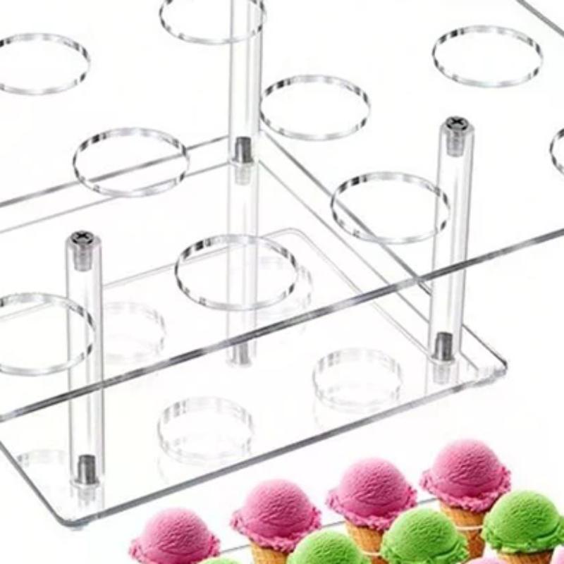 6/16 Holes Acrylic Ice Cream Cone Holder Cupcake Popcorn Rack Party Wedding Buffet Display Stand Transparent Ice Cream Shelf