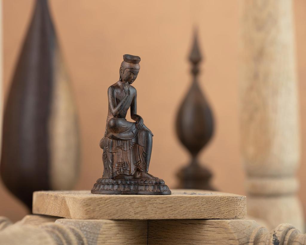 Tiny Existing Painted Maitreya Bodhisattva Wood Buddhist Buddhist Statue World Miroku Buddha, (Wooden Boxwood) - Carving, Statue, Figure, (GSBcol