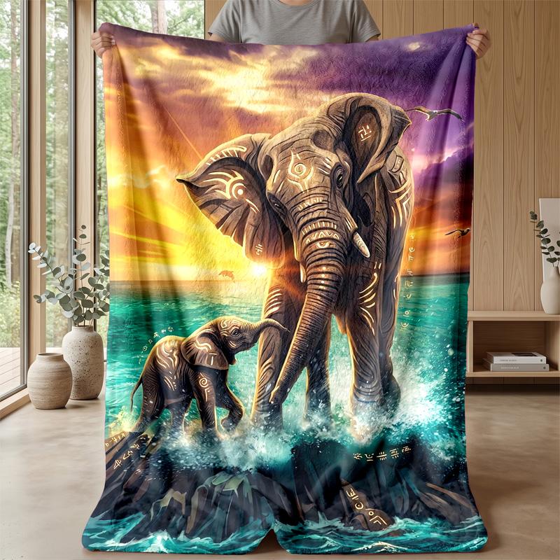 Elephants In Forest Paradise Theme Blanket Lightweight Warm Flannel Blanket Decorative Throw Blanket for Home Decoration