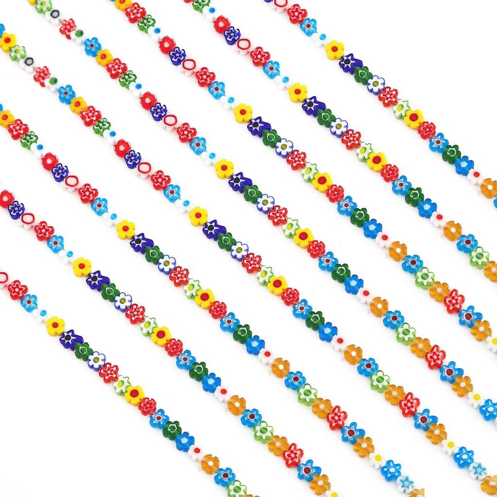 45 Stück Lampwork-Perlen, gemischte Farben, Blumenmuster, Glasperlen für die Schmuckherstellung
