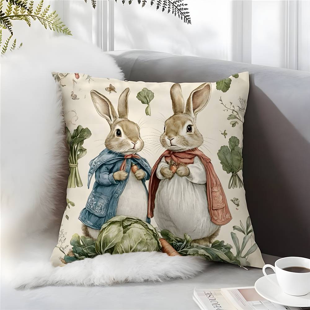 Cartoon Character Cute-Peter Rabbit-Smart Pillow Case Comfort Sofa Bed Silky Elegant Invisible Zipper Custom Decorative a