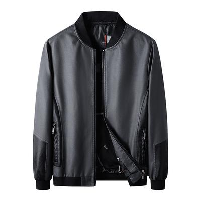 Leather Men's Spring and Fall Jacket Men's Spliced Stand Collar Casual Jacket Large Size Green Fashion Baseball Collar Top