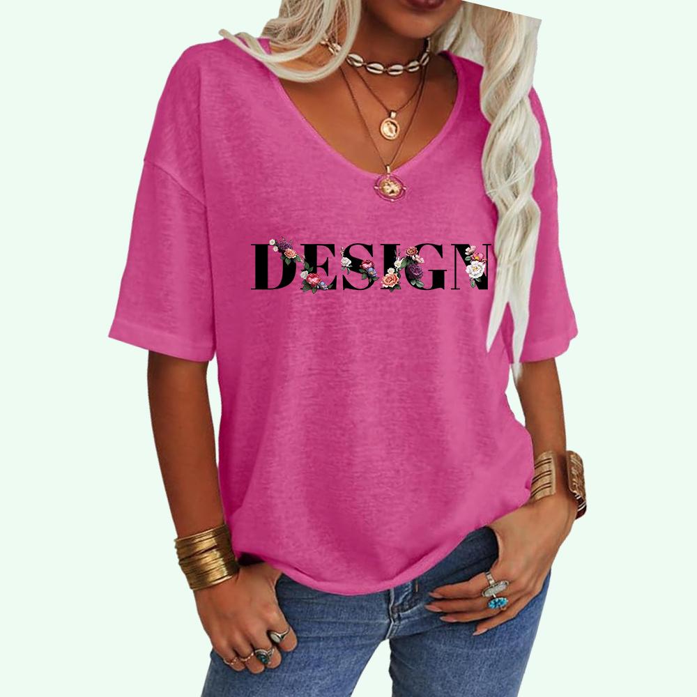 

Женская модная футболка с буквенным принтом, летняя повседневная футболка с V-образным вырезом и коротким рукавом XXL розовый