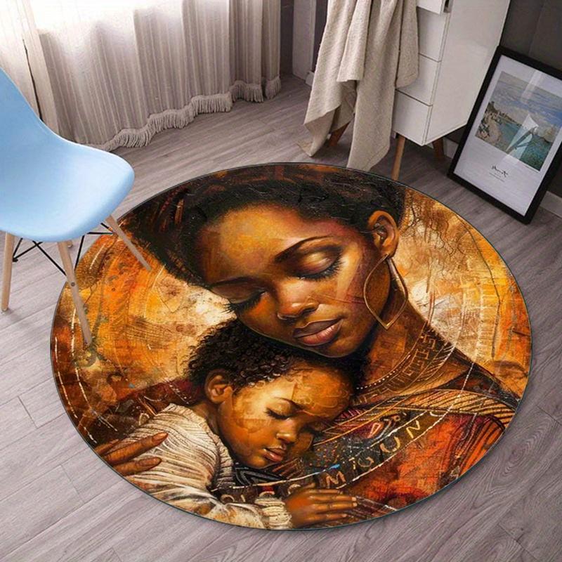 

Mother and child portrait round rug crystal velvet floor mat home decor art print soft anti slip carpet living room bedroom 60cm x 60cm