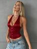 Stylish Deep V Backless Halter Camisole - Pure Color Slimming Top