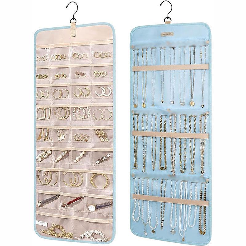 Doppelseitiger faltbarer Hänge-Schmuckorganizer mit Metallhaken, PVC-Antioxidation, geeignet für Ohrringe, Halsketten und Ringe