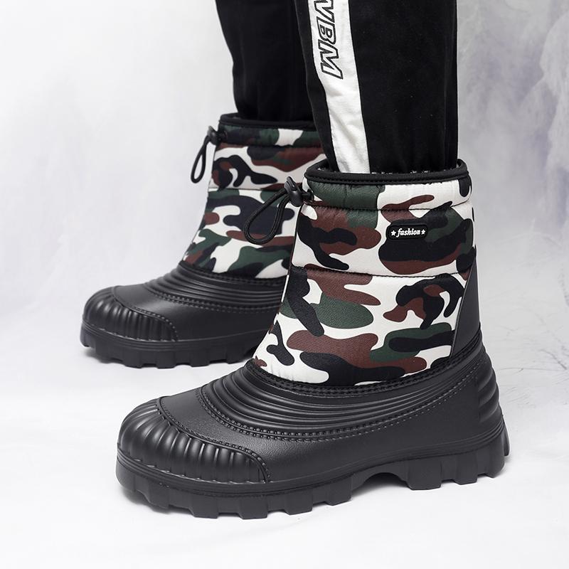 Men's Winter Warm Snow Boots Rubber Hiking Boots Outdoor Mid Calf Camouflage Duck Boots Waterproof  Plus Size