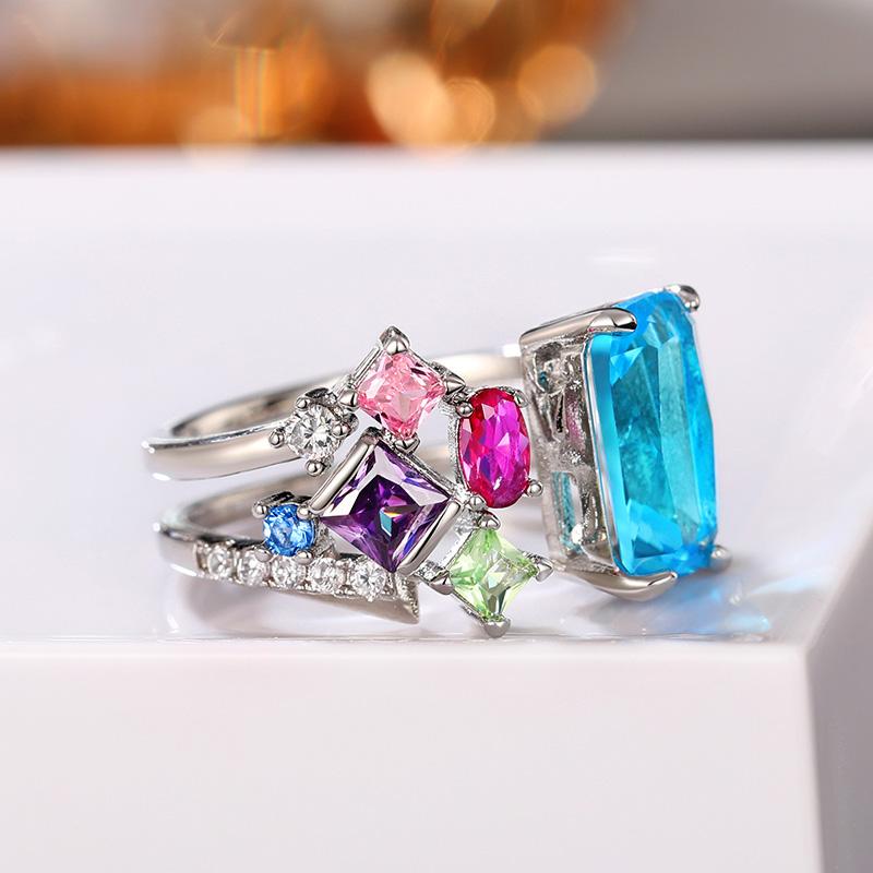 

CAOSHI Fashion Lady Opening Rings for Party Colorful Cubic Zirconia Crystal Finger Zircon for Engagement Ceremony Stylish Gift resizable