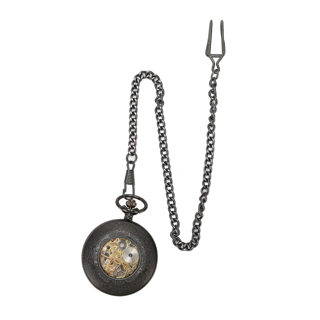 Mechanical Pocket Watch Vintage Double Case Watch Hand Wind Skeleton Pocketwatch with Chain