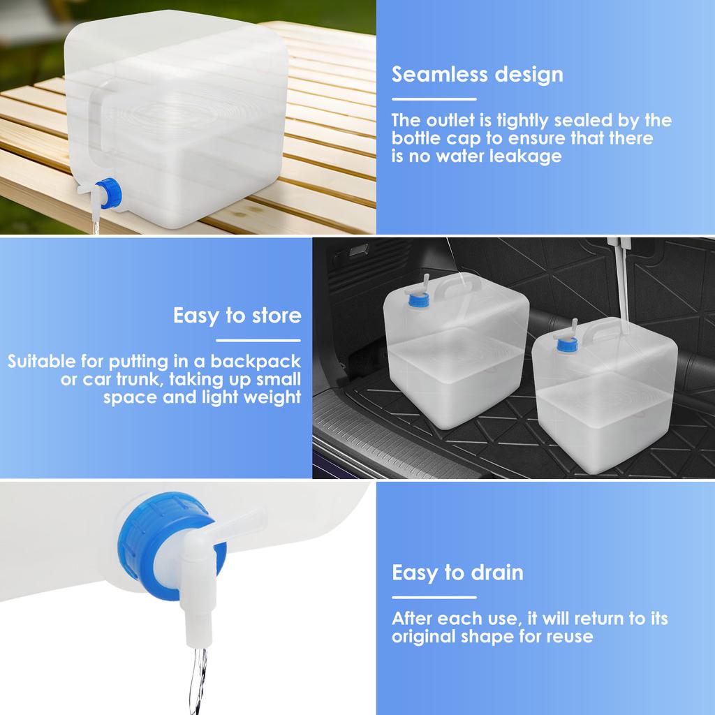 2Pcs 20L Collapsible Drinking Water Container with Spigot Portable Large Capacity Water Storage Bags for Outdoors Camping Hiking