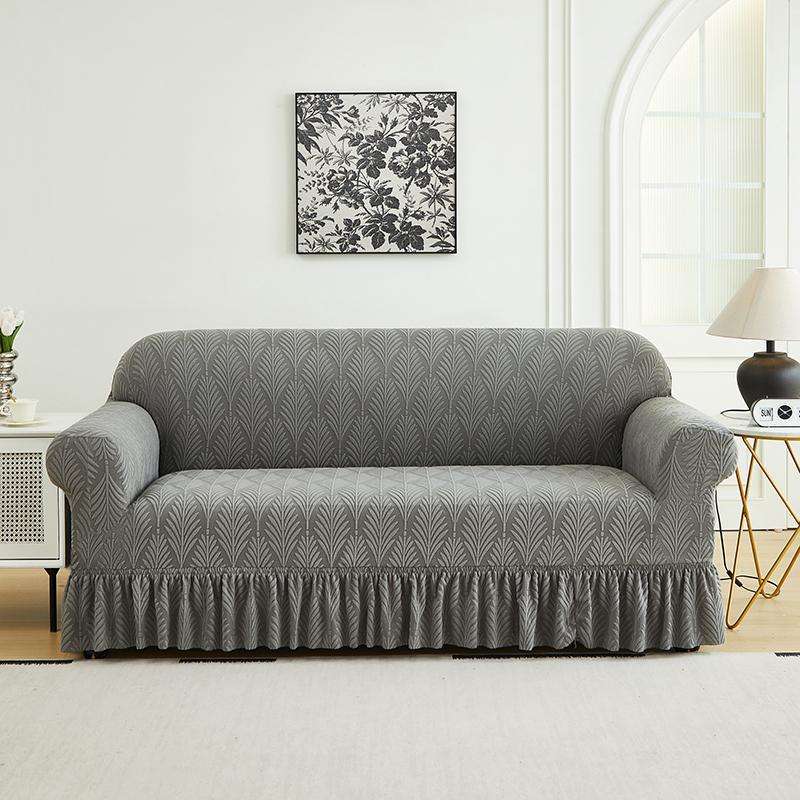 1 PC Jacquard Sofa Cover with Skirt Splash Can Be Easily Removed Couch Cover Protector of Bench with Armrest Plant Pattern