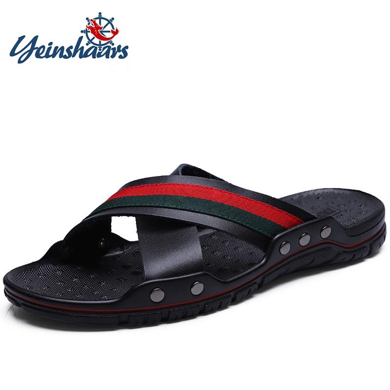 Fashion FUQIAO Brand Summer Men Slippers Fashion Leather Sandals Cross Strap Beach Water Shoes Men High Quality Slippers Big Size:38-47