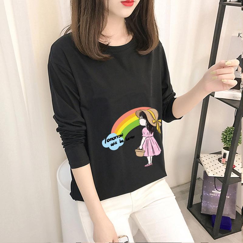 

Осень 2023 г. Корейские топы с рисунком - женские футболки с длинными рукавами в однотонных цветах 2XL