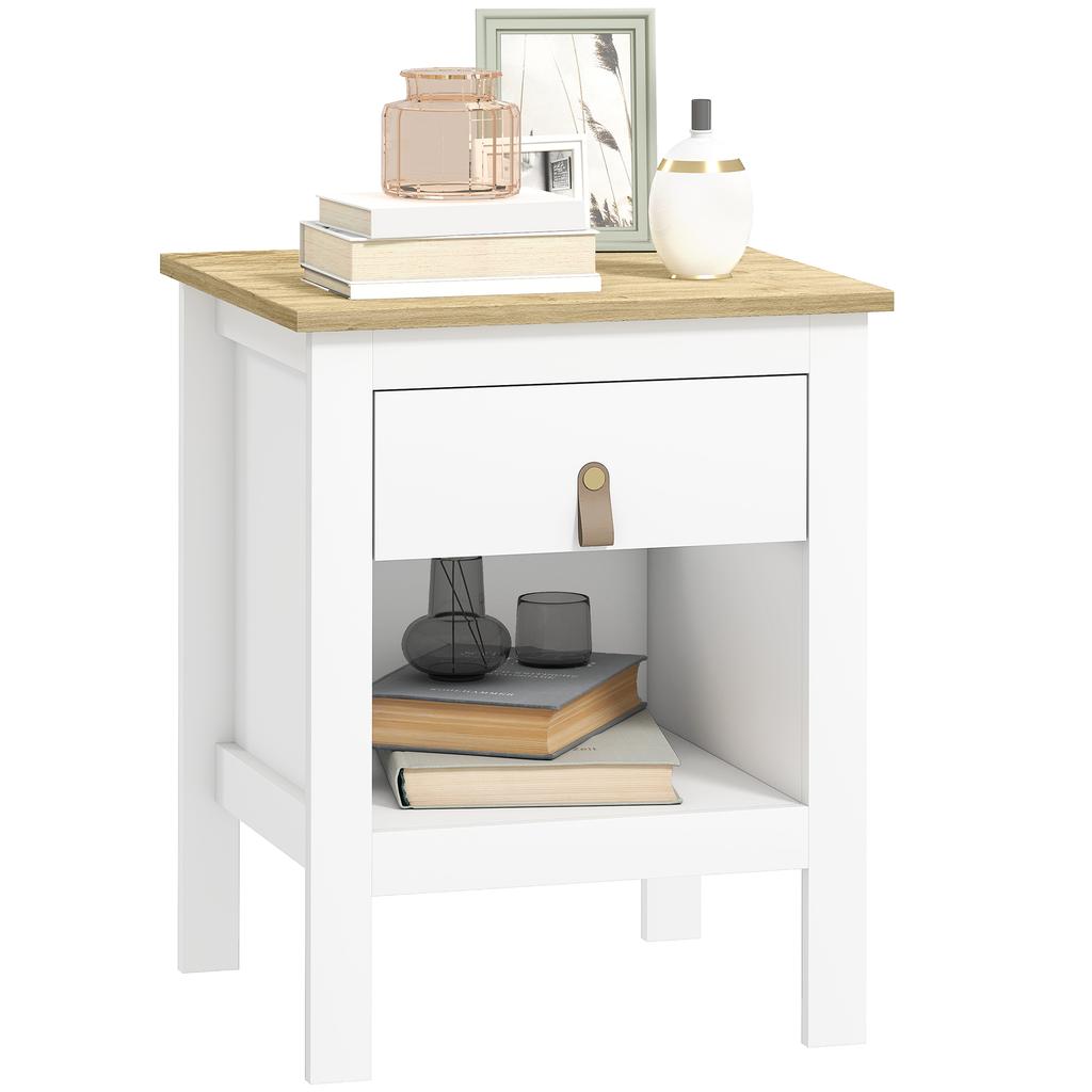 Nightstand, 1 Drawer, Open Compartment, PU Handle, 45x40x55 Cm, White