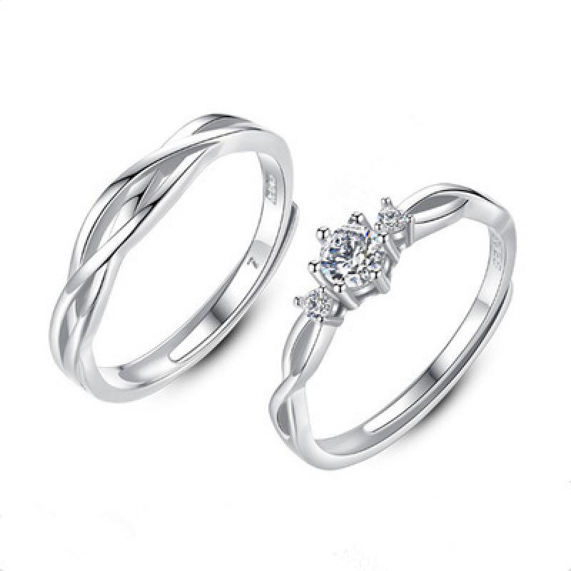 Anelli di Coppia in Zirconio Stile Coreano con Corona per Uomo e Donna - Regolabili, Semplici e alla Moda Anelli di Matrimonio